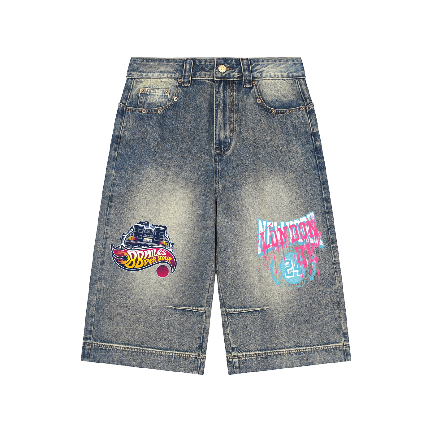 Vintage Wash Baggy Denim Shorts