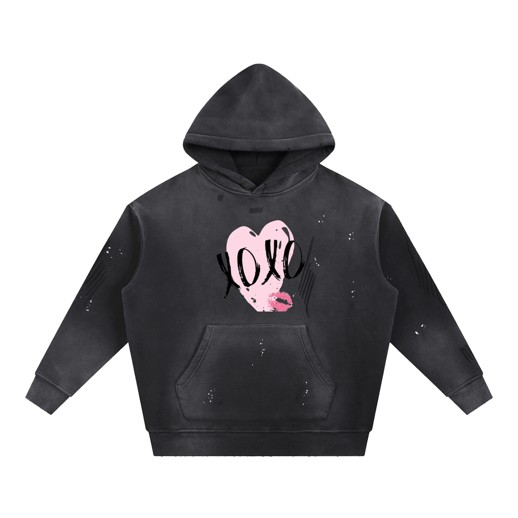 Vintage Washed Frayed Fleece Hoodie