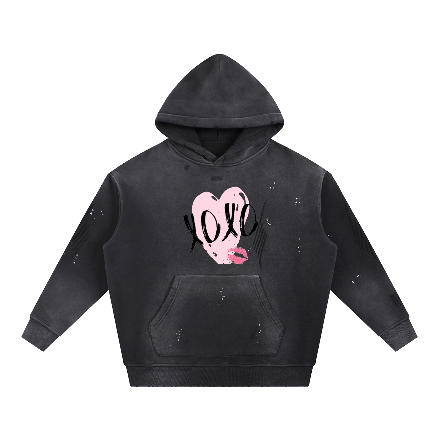 Vintage Washed Frayed Fleece Hoodie