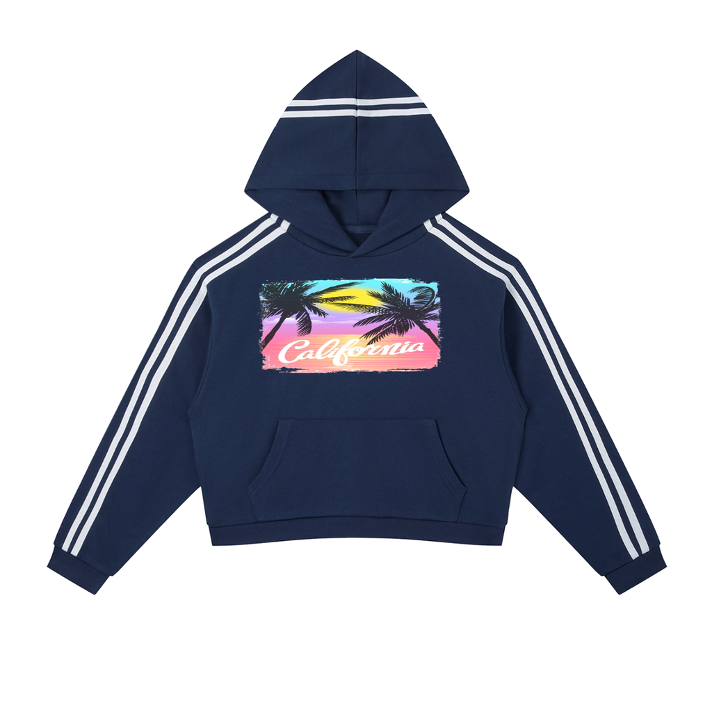 Contrast Side Stripe Cropped Hoodie