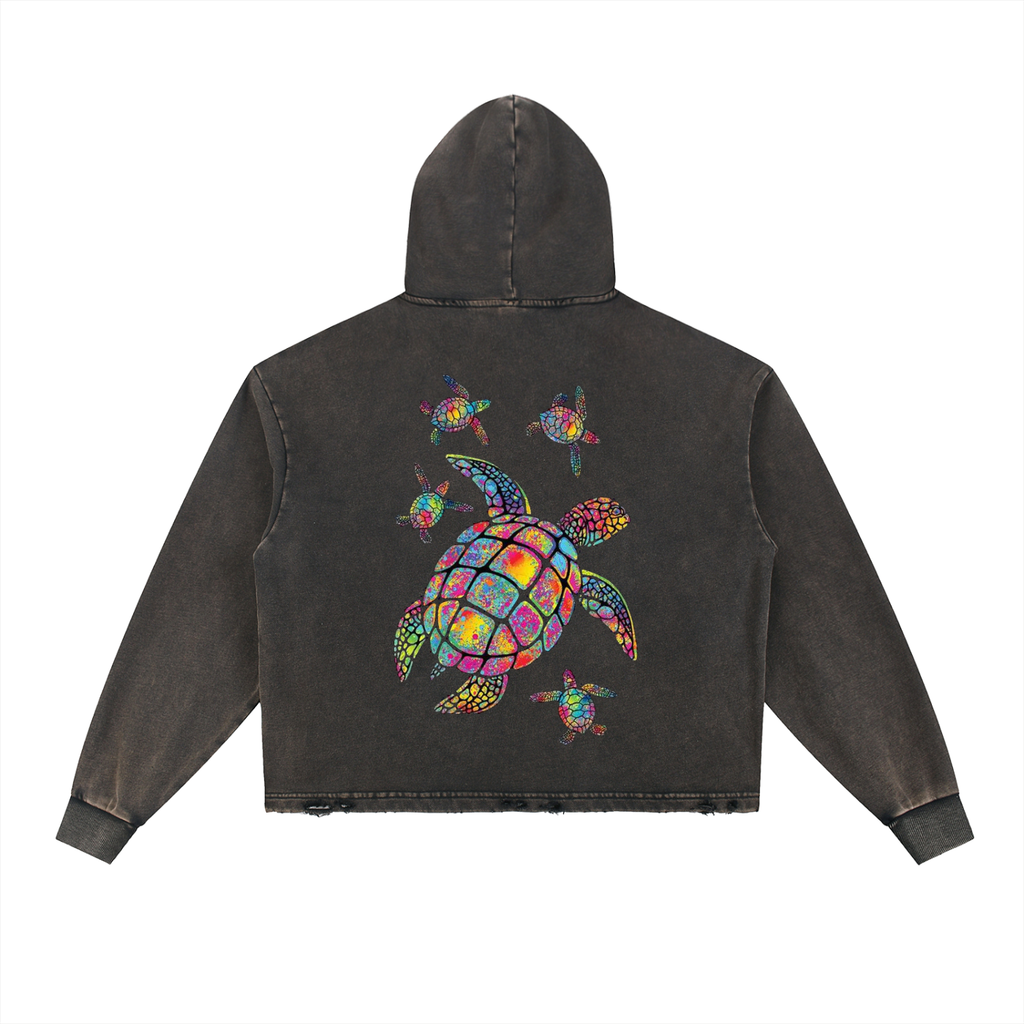 Vintage Washed Frayed-Hem Hoodie