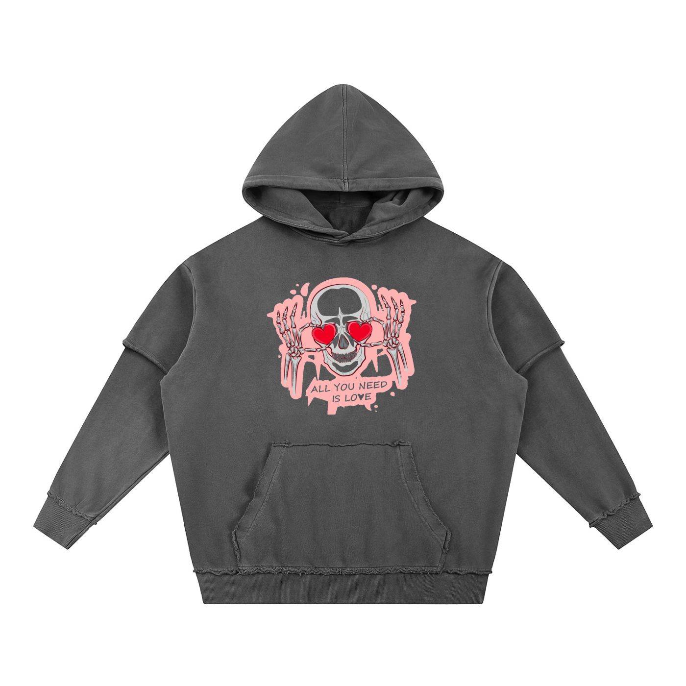 Snow Washed Raw Edge Double Layered Hoodie