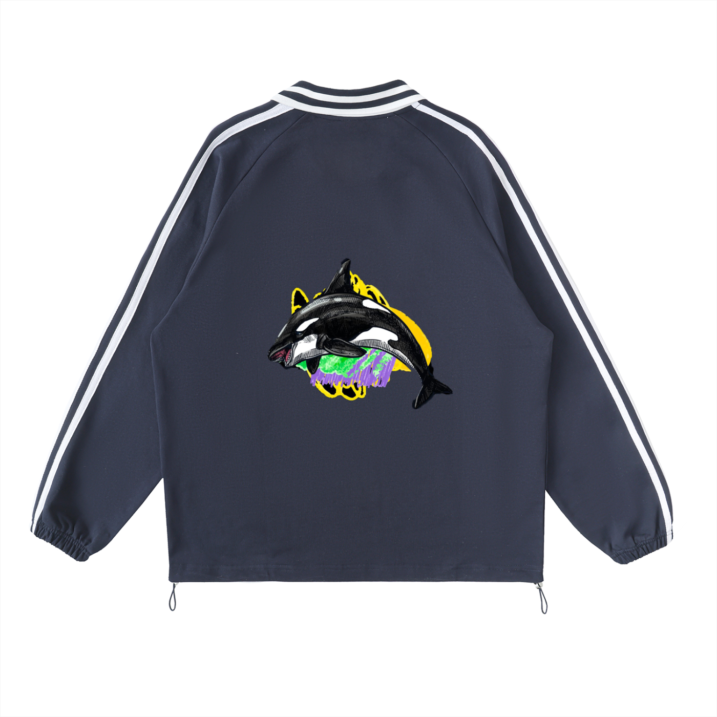 Contrast Striped Lapel Collar Sweatshirt