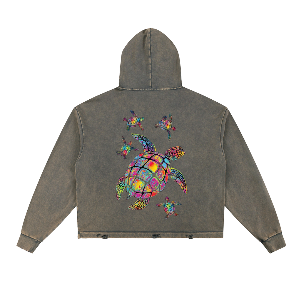 Vintage Washed Frayed-Hem Hoodie