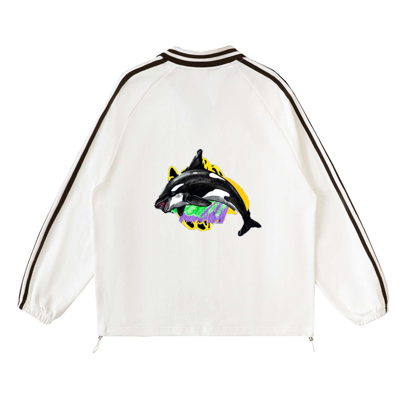 Contrast Striped Lapel Collar Sweatshirt