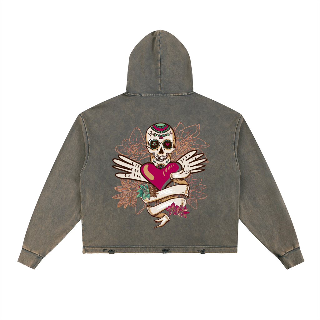 Vintage Washed Frayed-Hem Hoodie