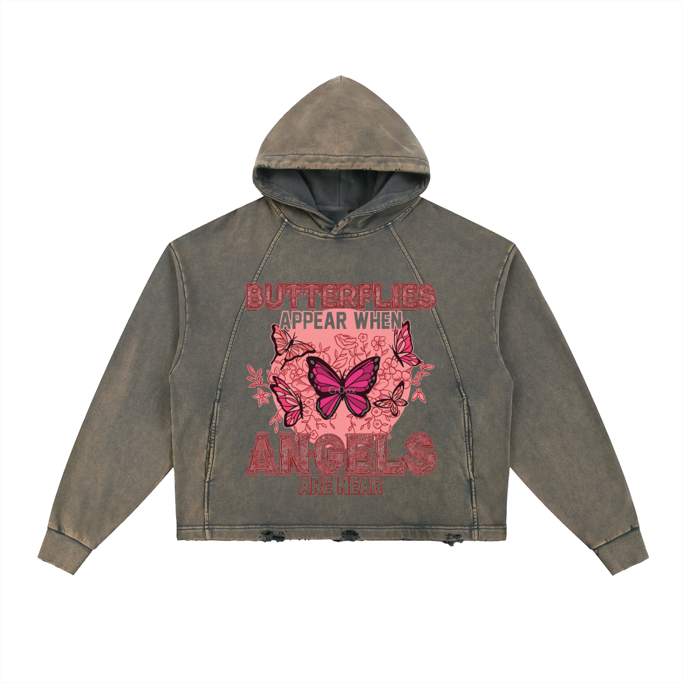 Vintage Washed Frayed-Hem Hoodie