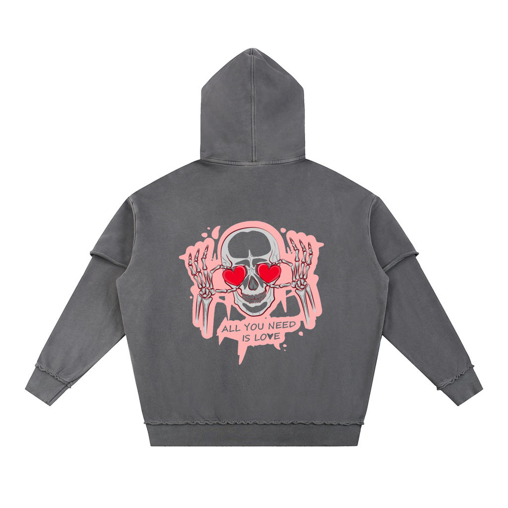 Snow Washed Raw Edge Double Layered Hoodie