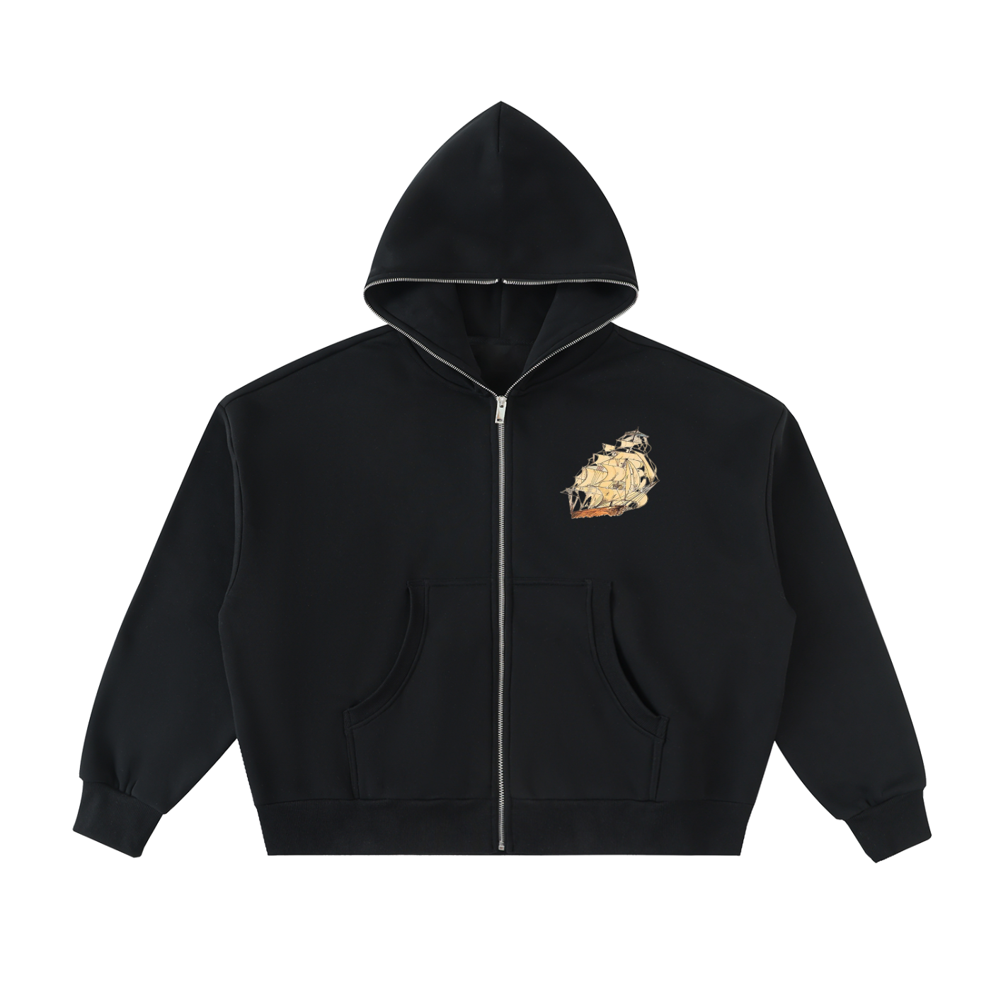 Fleeced Full-Zip Boxy Hoodie