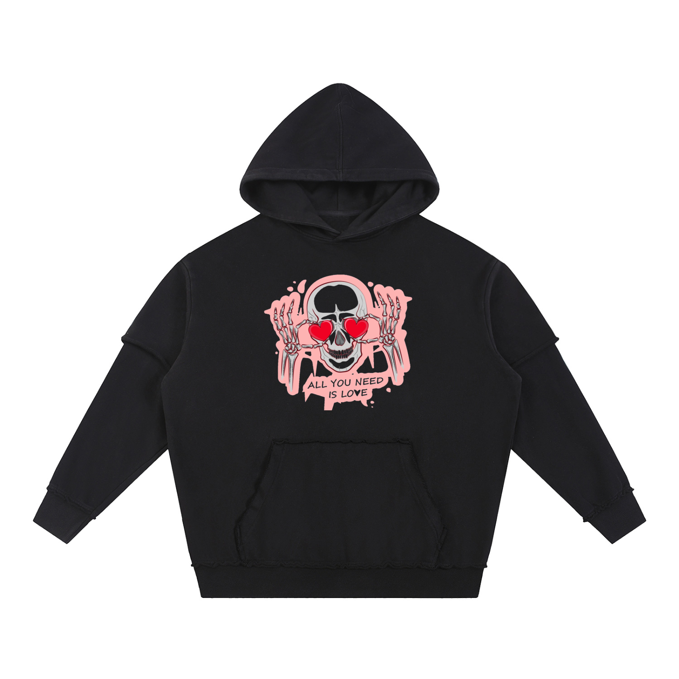 Snow Washed Raw Edge Double Layered Hoodie