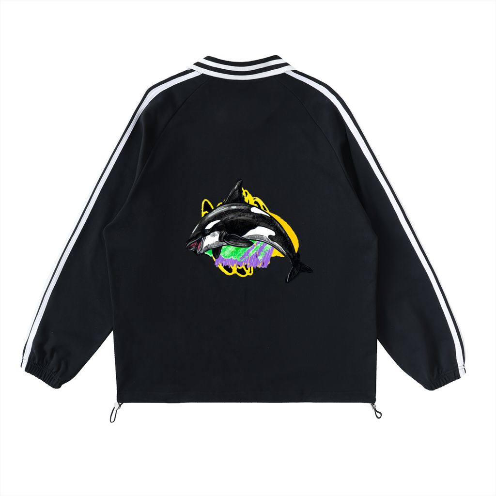 Contrast Striped Lapel Collar Sweatshirt