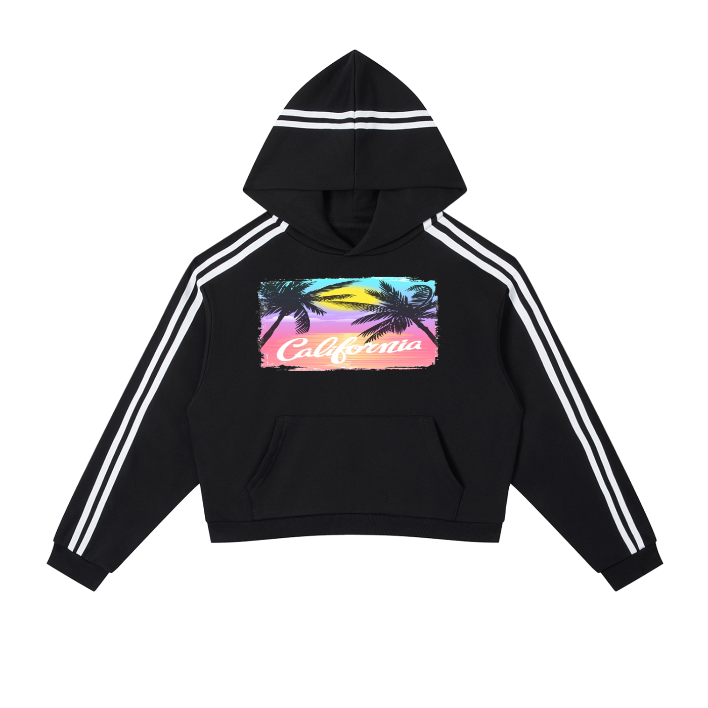 Contrast Side Stripe Cropped Hoodie