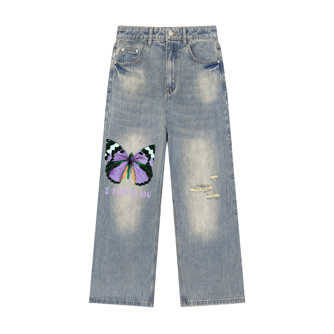 Vintage Wash Distressed Denim Jeans