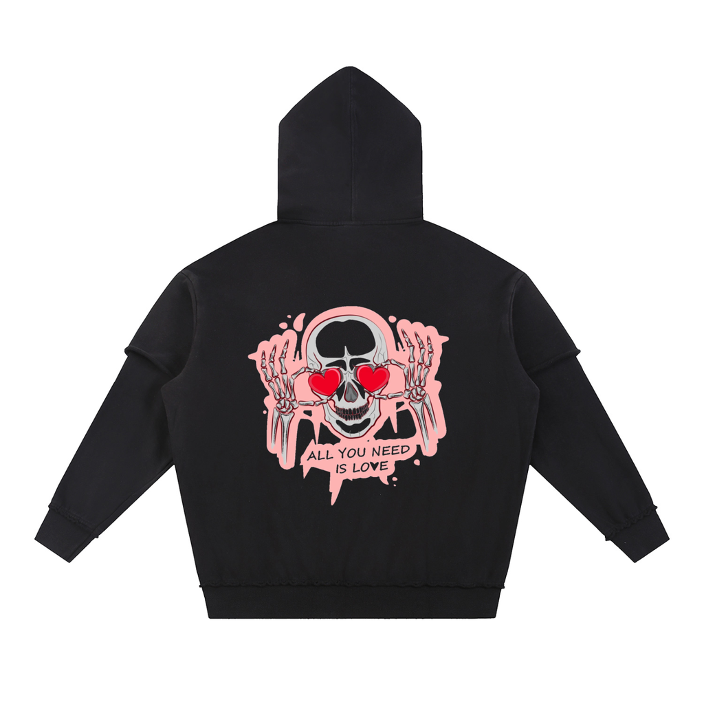 Snow Washed Raw Edge Double Layered Hoodie