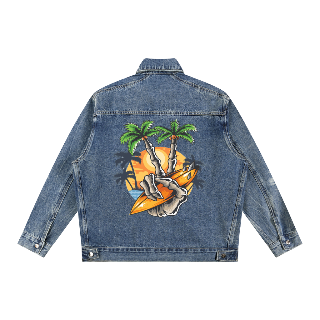 Vintage Wash Zip Up Denim Jacket